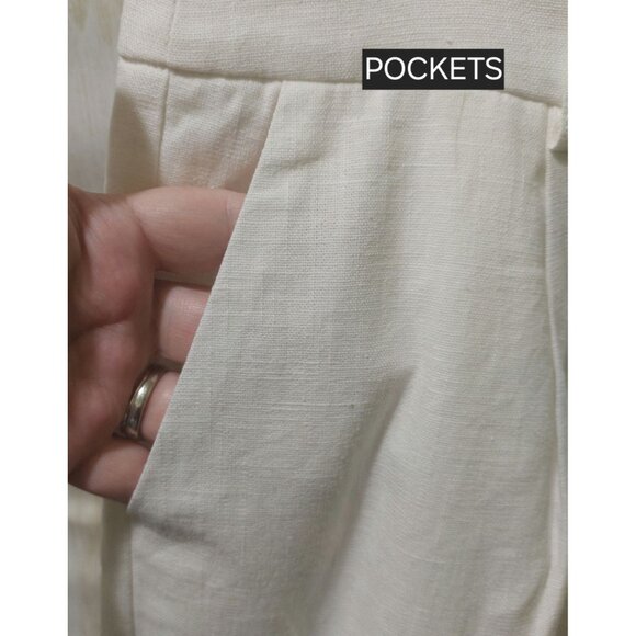 NWT Commense Womens White Linen-Blend Wide Leg Pants Small~Pockets~Spring~Summer - Picture 4 of 9